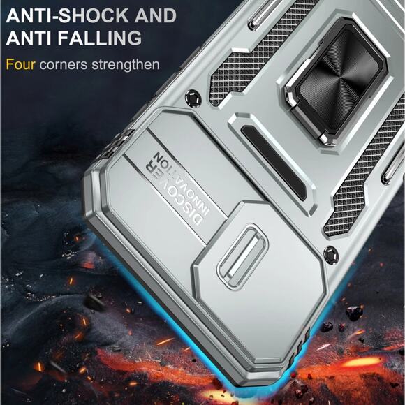 iPhone 14 Pro Max Military Grade Ring Holder Silver Case with Camera Lens Cover - Picture 3 of 10